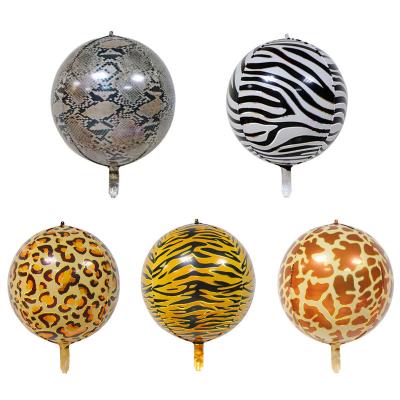 China Factory Sale Decoration 22 Inch 4D Round Animal Print Mylar Foil Balloons Jungle Cartoon Helium Balloons Kids Party Decoration for sale