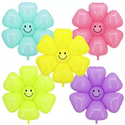 China New Style Decoration Globos Daisy Smiling Face Balloons Macaron Flower Foil Medium Balloon Flower for Birthday Party Decoration for sale