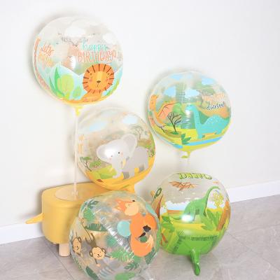 China New Style 22inch 4D Round Balloon Dino Jungle Theme Transparent Foil Globos Party Decoration 2022 Animal Birthday Decor for sale