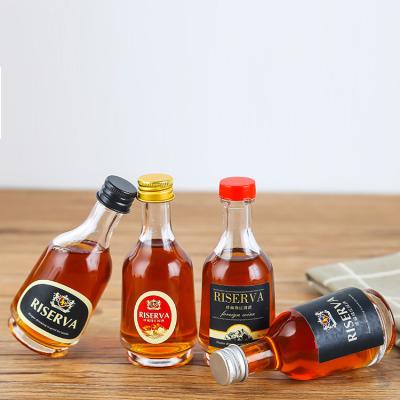 China Rectangle Clear Glass Wine Bottles Wholesale Empty Vodka Bottle Mini Whiskey Bottle 50ml Liquor Bottle With Screw Tops for sale