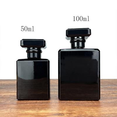 China Wholesale Personal Care Perfume Bottles Black Glass Square Unique Perfume Bottles 50ml 100ml for sale