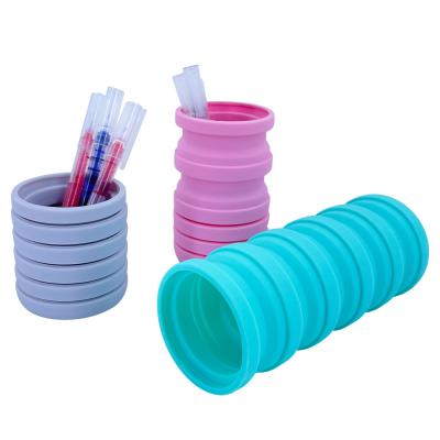 China New Silicone Creative Retractable Round Kids Pen Bag Office Desk Simple Drop-proof Folding Pen Holder for sale