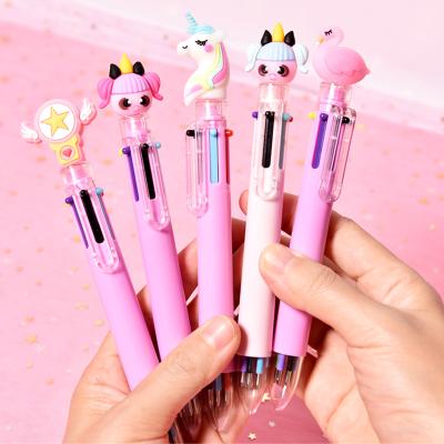 China Children's Pen Cute Eco-friendly Press Oil Color 6 School Cartoon Stationery Multicolor Ballpoint Pen for sale