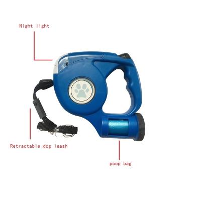 China Auto Portable Led Lights Dog Collar And Retractable Leash 4.5M Led Light Retraceable Heavy Duty Dog Leash With Poop Bag for sale