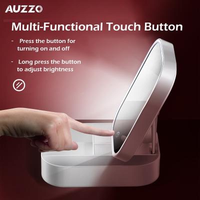 China Custom Logo 2022 Ladies Rectangle Table Folding Portable Desktop Storage Box Lighted Cosmetic Mirror With Led for sale