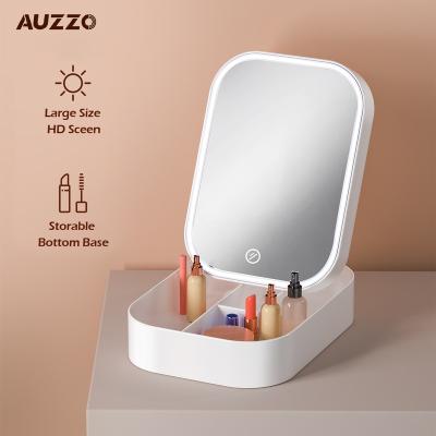 China Logo Table Storable Custom Led Make Up Lighted Small Led Lighted Mirror Makeup Mirror With Light for sale