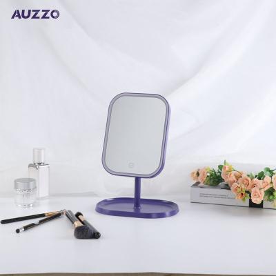 China AUZZO/OEM Custom White Desk Table Lighted Logo Make Up Vanity Mirror High Illumination Led Make Up Mirror for sale