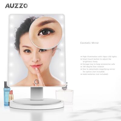 China AUZZO/OEM White Lighted Table Top Led Vanity Makeup Mirror Shine Adjustable Desk Led Light Cosmetic Mirror for sale