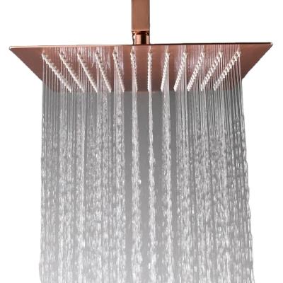 China JAEE Luxury Hidden Swept Headless Needle Rose Gold Square Rainfall Shower 12 Inch Stainless Steel Overhead Shower Head for sale