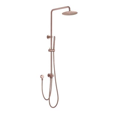 China With Slide Bar JAEE SS304 Brushed Rose Gold Bath Thermostatic Shower Faucets Exposed Column Wall Mounted Bathroom Shower Sets for sale