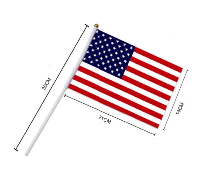 China FLYING Mini Custom Printed Plastic Hand Held Flag Pole Solid Wood Waving Flag for sale