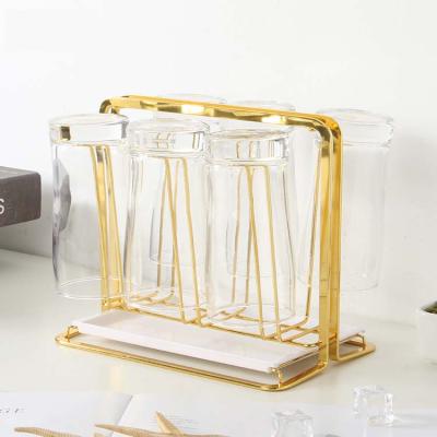 China Sustainable Sample Table Spare Cup Drying Rack Gold Metal Hanging Cup Rack For Kitchen Storage for sale