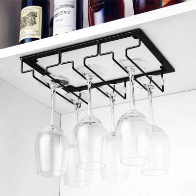 China Viable Sample Wine Glass Stand Available Under Cabinet Hanging Glass Organizer Rack For Bar Kitchen Black for sale