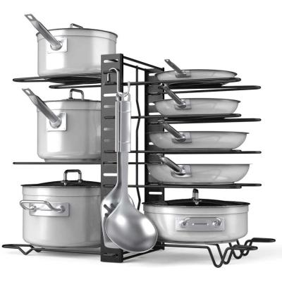 China Adjustable Stocked Raise Storage Metal Pan and Pot Lid Organizer Rack Holder for Kitchen/Resurant/Cabinet for sale