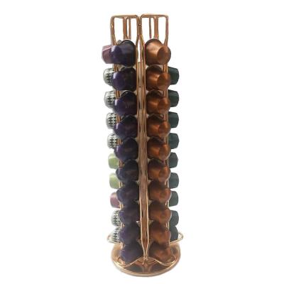 China 40 Pieces Viable Nespresso 360 Degree Rotate Funny Rose Gold Metal Coffee Capsule Storage Holder For Display for sale