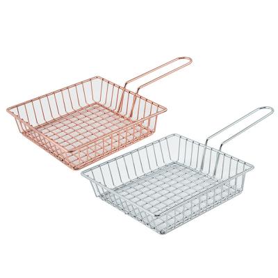 China Viable Custom Wholesale Square French Fries Rack Basket Stainless Steel French Fries Serving Baskets Fries for sale