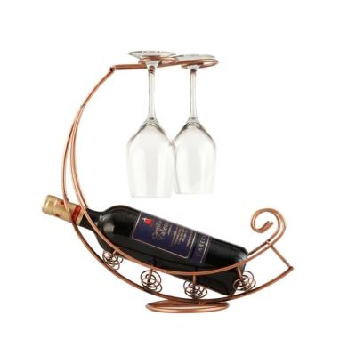 China Viable Fast Shipping Ship Single Wine Bottle Rack Holder With Glass Rack 2 Hanging for sale