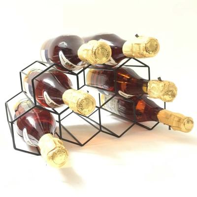 China Hot Selling Custom Made Honeycomb Wine Rack 9 Bottles Metal Wine Bottle Rack Viable for sale