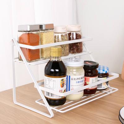 China Wholesale Kitchen Sustainable 2 Layer Metal Spice Rack Household Stackable Wire Mesh Shelf for sale