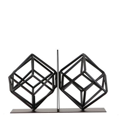 China New Good Viable Black Decorative Geometric Reading Book Holder Stand Metal Bookends For Bookshelves for sale