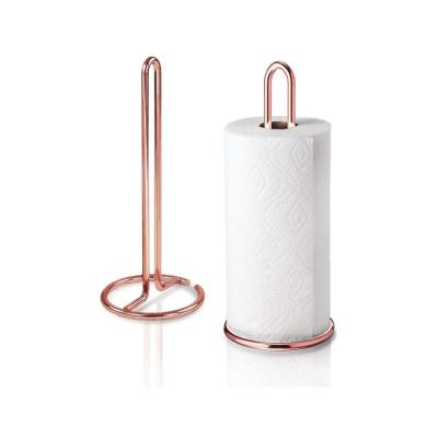 China Sustainable Stainless Steel Countertops Rose Gold Towel Paper Holder Copper Paper Towel Holder For Kitchen for sale