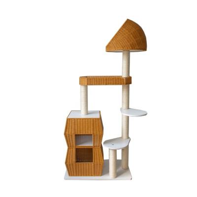 China High Quality Modern Viable Lap Rattan Large Cat Climbing Frame Cat Scratcher Wooden Pet Cat Tree for sale