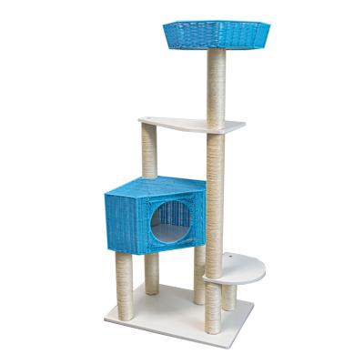 China Sustainable Pet Products Toys Large Modern Tower Treehouse Cat Sisal Frame Climbing Rattan Cat Tree for sale