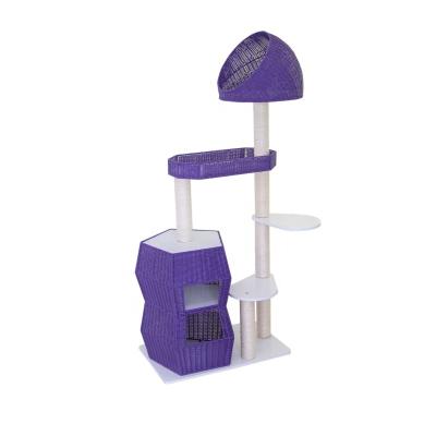 China New 2022 Sustainable Pet Furniture Purple Large Luxury Wooden Cat Scratcher Cat House Tower Cat Tree for sale