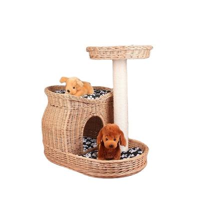 China Viable Wholesale Supplies Pet Interactive Toys Custom Design Handwoven Wicker Cute Tower Cat Small Tree House for sale