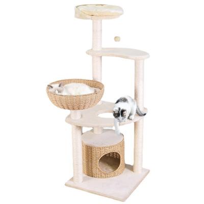 China Wholesale Sustainable Custom Design Furniture Cat Treehouse With Natural Plush Sisal Scratcher Woven Cat Tree for sale