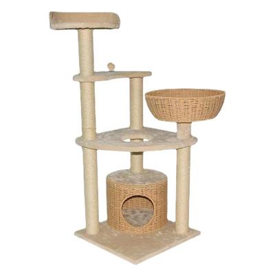 China Multi-Level Rattan Cat Tree Tower House Cat Tree Sustainable High Quality Tree Furniture 170cm for sale