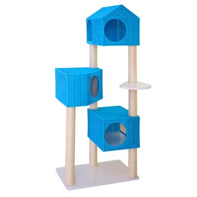 China Sustainable High Quality Easy To Assemble Large Modern Durable Multilevel Cat Tower House Rattan Cat Tree for sale