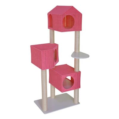 China 2022 Sustainable New Design Customized Cat Trees Scratcher Big Cat Treehouse Tower Rattan Pink Cat Tree for sale