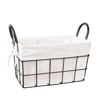 China Wholesale Viable Metal Kitchen Bathroom Bedroom Closet Balcony Sundries Storage Basket With Cotton Canvas for sale