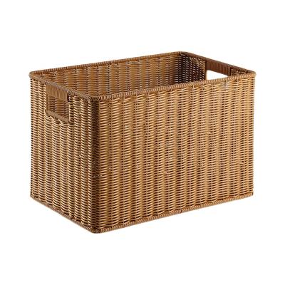 China Sustainable Home Rattan Woven Storage And Organization Closet Shelf Basket Storage Basket With Handle for sale