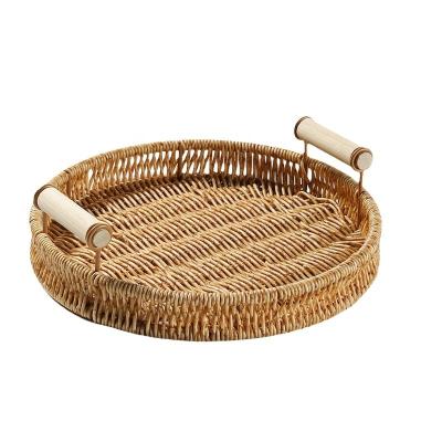 China Sustainable Home Organization Rattan Round Food Tray Snack Basket Storage Basket Food Tray Basket for sale