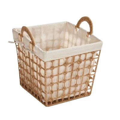 China Minimalist Handmade Woven Household Dirty Clothes Toy Storage Basket Folding Clothes Laundry Basket With Handles for sale