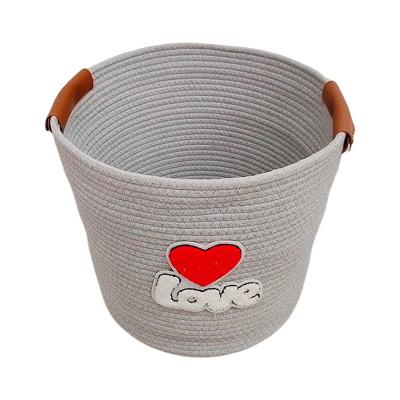 China High Quality Simplicity Modern Custom Laundry Cotton Rope Storage Foldable Woven Basket With Leather Handles for sale