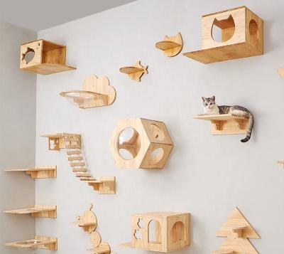 China Relipet RLA045 Sustainable Wall Mounted Modern Wooden Cat Bridge Cat Shelves Scratcher Furniture For Cats for sale