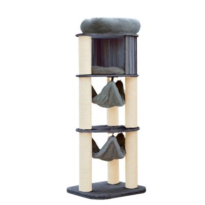 China Relipet Pet Furniture Kitten Activity Tower Cat Tree Stocked Housing With Scratch And Hammock for sale