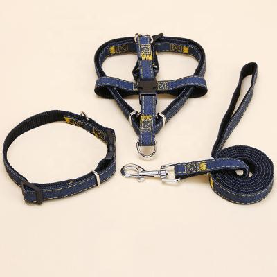 China Relipet Viable Jeans Adjustable Dog Harness Leash Set Pet Collar Dog Advance Pet Harness Leash Walking Set for sale