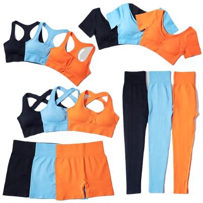 China Antibacterial Seamless Sports Wear Women Set Yoga Bra +Shirts+Shorts+Pants Active Wear Nylon Gym Suits 2022 New for sale