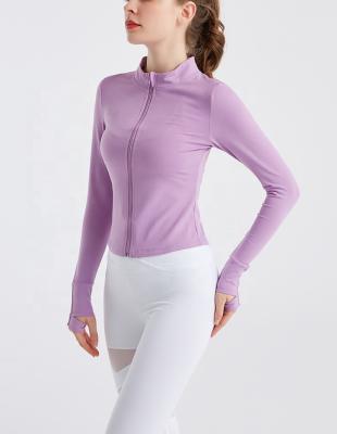 China Breathable Woman Yoga Sports Coat Tight Elastic Running Yoga Long Sleeve Zipper Top Active Wear for sale