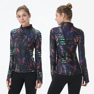 China 3XL Antibacterial Plus Size Printed Yoga Jackets Woman Zipper Top Support Collar for sale