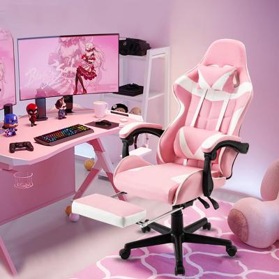 China Pink Gamer (Height) Adjustable Swivel Massage Gaming Executive Reclining Chair With Lights And Speakers for sale