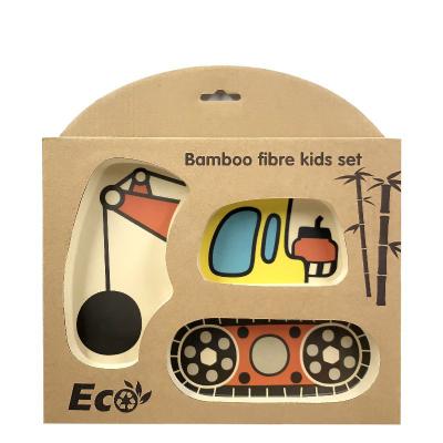 China Viable Chinese Anti-Drop Tableware Cartoon Car Baby Bamboo Bamboo Tableware Set for sale