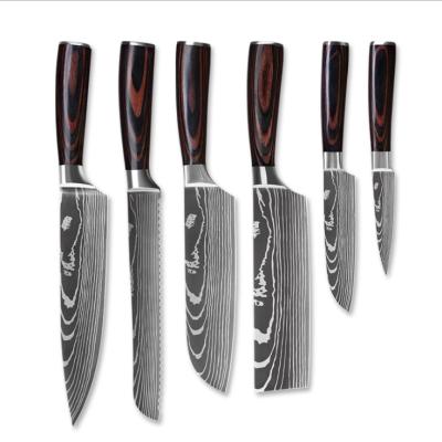 China Disposable Custom Design Professional Laser Damascus Chef Knife Set Stainless Steel Meat Cleaver for sale