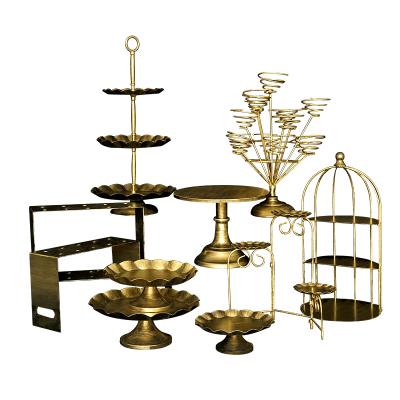 China Wholesale Tiered Wedding Viable Dali Delicate Vintage Decorative Display Stand Gold Metal Cake Stand for sale