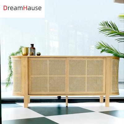 China Dreamhause Traditional Hotel Living Room Furniture Solid Wood Cabinet and Rattan TV Kitchen Cupboard for sale