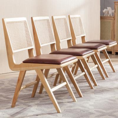 China Solid Wood Chair With Ratten Seat Dreamhause Korean Japanese Style Dining Simple Modern American Solid Wood Rattan Chairs Cafe Chair for sale